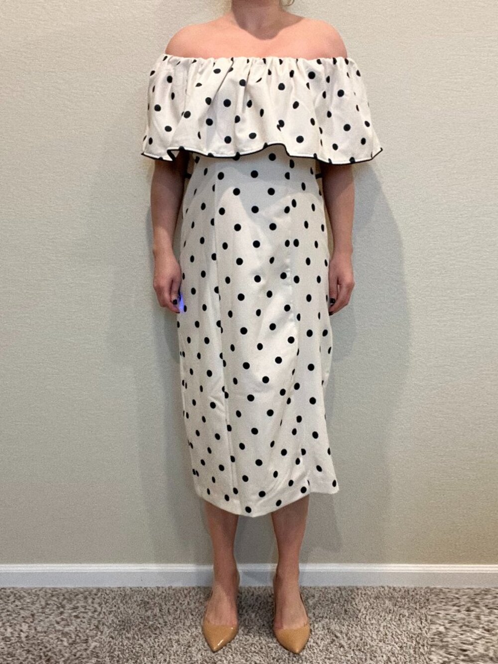 H&M White & Black Polka Dot Ruffle Dress – Size M